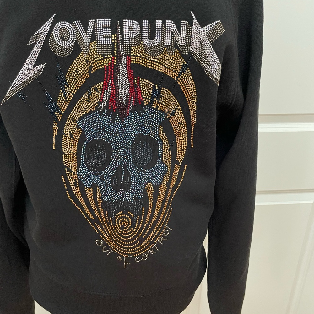Black Clipper Love Punk Rhinestone Sweatshirt Hoodie  from Zadig & Voltaire - Picture 2 of 7